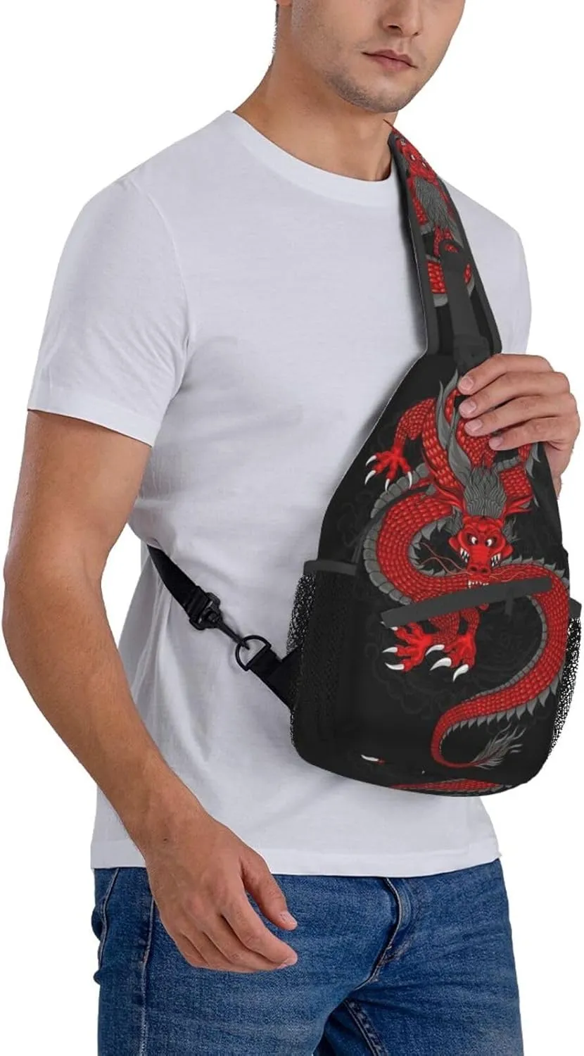 Cool Chinese Dragon Sling Bag,Casual Crossbody Backpack Shoulder Chest Bag for Women Men Travel Hiking Daypack