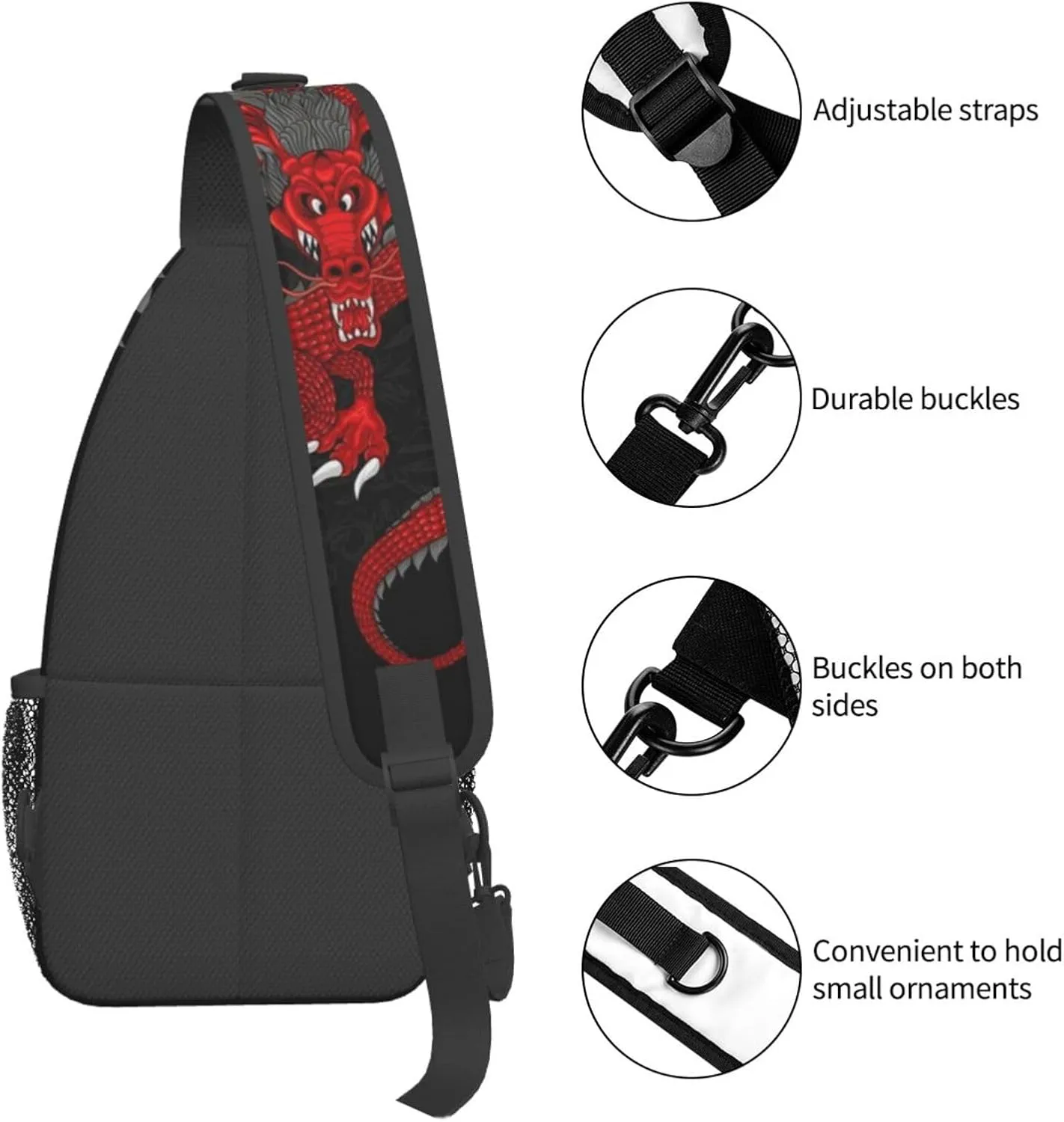 Cool Chinese Dragon Sling Bag,Casual Crossbody Backpack Shoulder Chest Bag for Women Men Travel Hiking Daypack