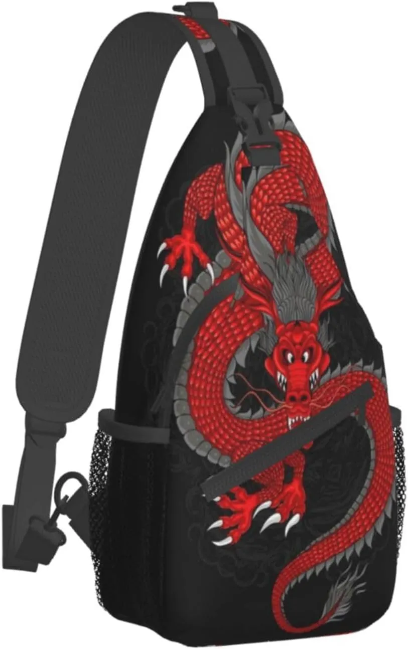 Cool Chinese Dragon Sling Bag,Casual Crossbody Backpack Shoulder Chest Bag for Women Men Travel Hiking Daypack