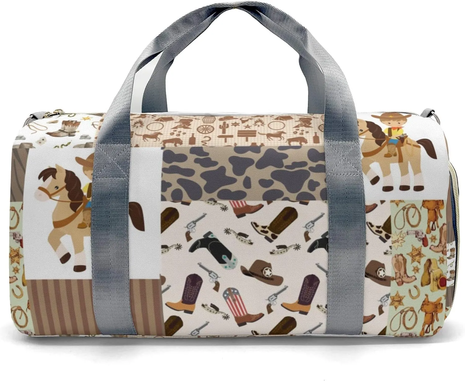 Cool Cowboy Western Patchwork Personalized Gym Dance Bag for Girls Boys,Custom Name Sport Duffel Bag Weekender Bags Carry On Travel Duffel Bag