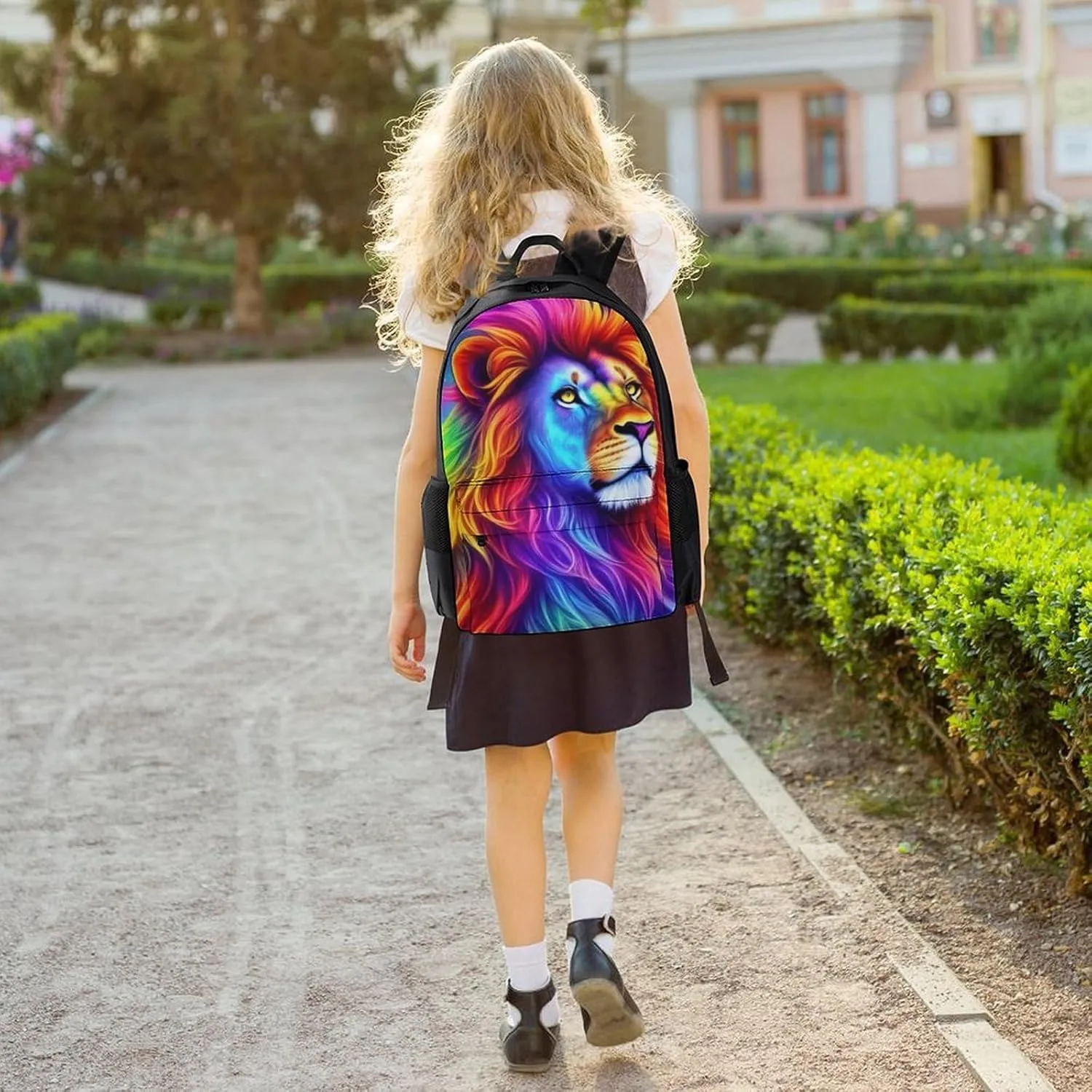 Cool Lion Rainbow Galaxy Surreal Style Art Rucksacks Polyester Anti-Theft Multipurpose Carry On Bag Large Capacity Gym Outdoor Hiking Backpack With Smooth Zippers