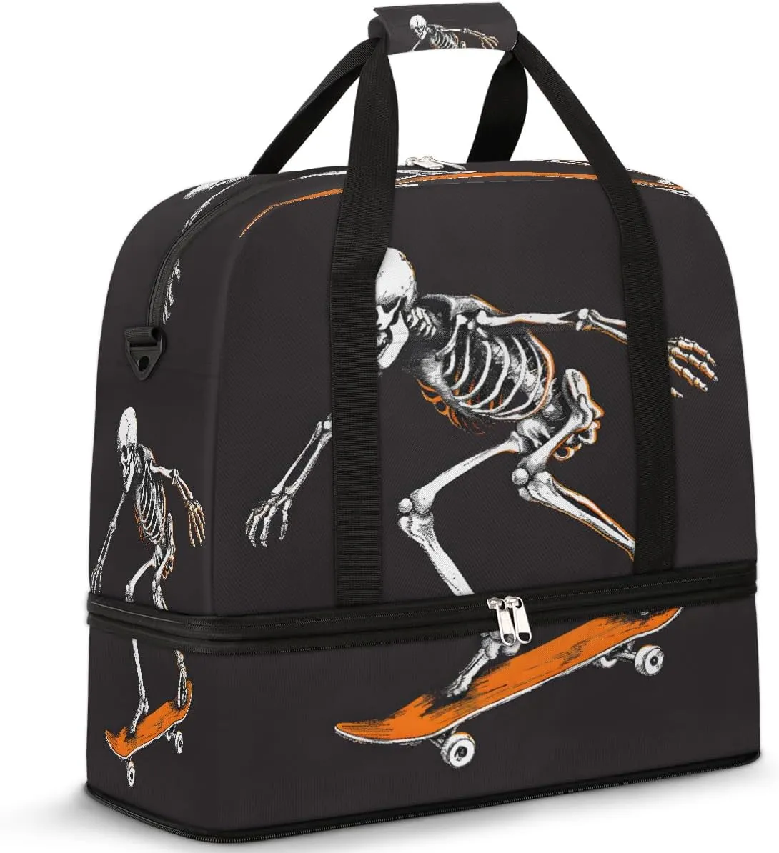 Cool Skull Skateboard Travel Duffle Bags With Shoes Compartment for Women Men Weekender Overnight Bag Foldable Sports Tote Gym Carry On Luggage Handlebag for Travel Yoga Hospital Workout