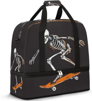 Cool Skull Skateboard Travel Duffle Bags With Shoes Compartment for Women Men Weekender Overnight Bag Foldable Sports Tote Gym Carry On Luggage Handlebag for Travel Yoga Hospital Workout