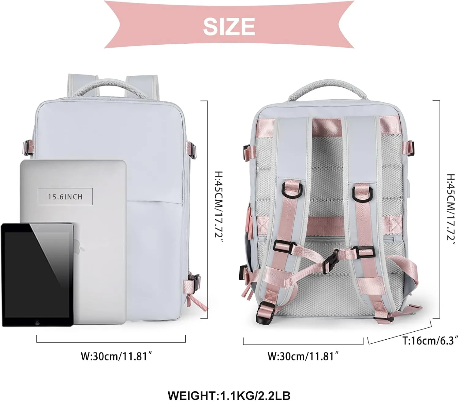 coowoz Travel Backpack For Women Men Airline Approved,Carry On Backpack,Large Hiking Backpack Waterproof Outdoor Sports Rucksack Casual Daypack Fit 15.6 Inch Laptop Backpack Grey College Backpack