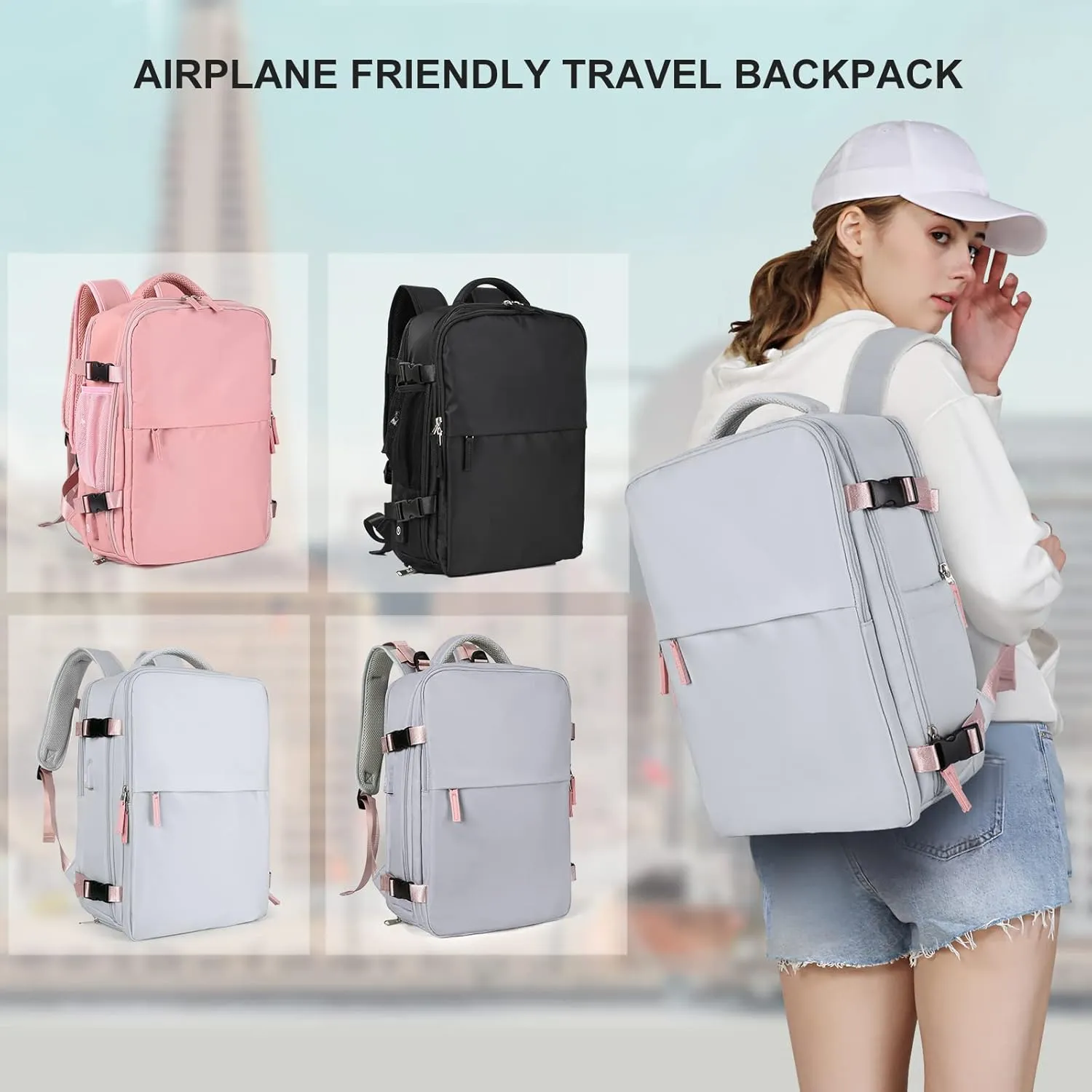 coowoz Travel Backpack For Women Men Airline Approved,Carry On Backpack,Large Hiking Backpack Waterproof Outdoor Sports Rucksack Casual Daypack Fit 15.6 Inch Laptop Backpack Grey College Backpack