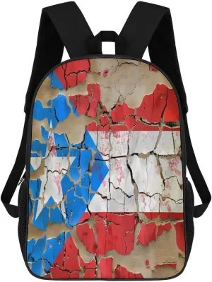 Cracked Wall P.R. State Flag Travel Backpack 17 Inch Laptop Daypack Shoulder Bag with Adjustable Shoulder Straps for Men Women