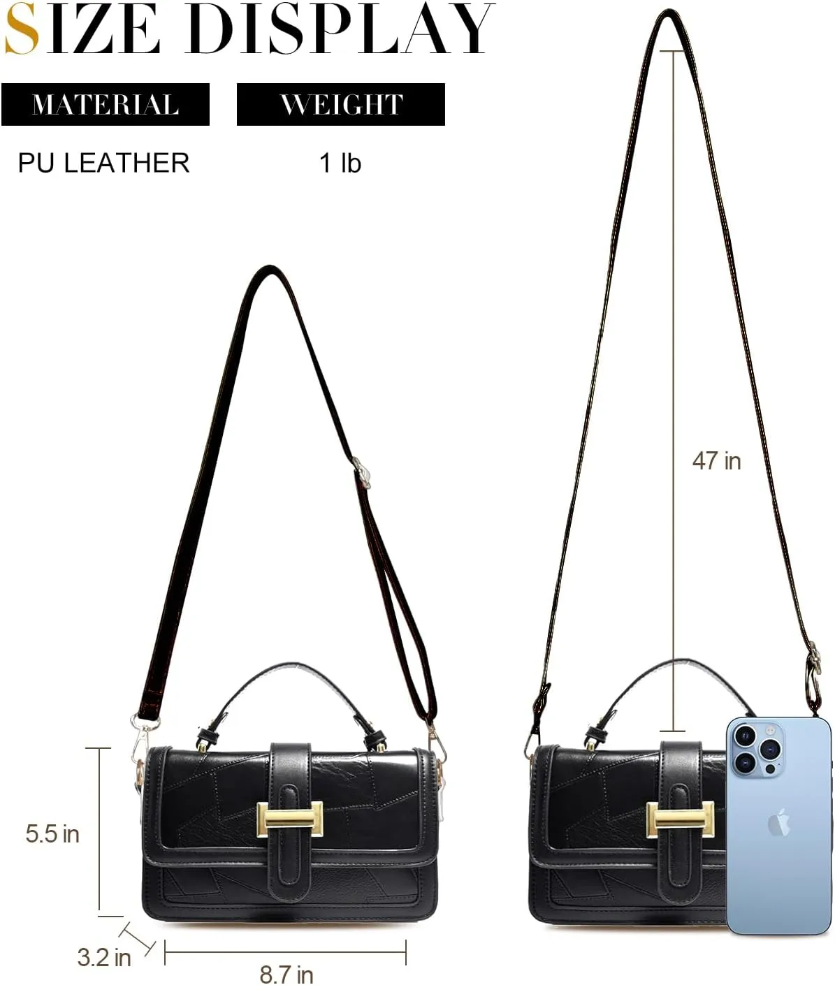 Crossbody Bags for Women Leather Purses Small Shoulder Handbags with Adjustable Shoulder Strap