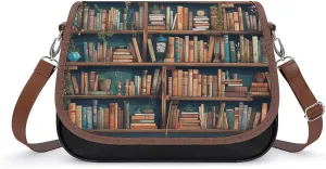 Crossbody Bags for Women Shoulder Bag Leather Handbag Cartoon Bookshelf Bookworm Messenger Bag Office Work Bag