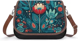 Crossbody Bags for Women Shoulder Bag Leather Handbag Folk Blue Flowers Messenger Bag Office Work Bags