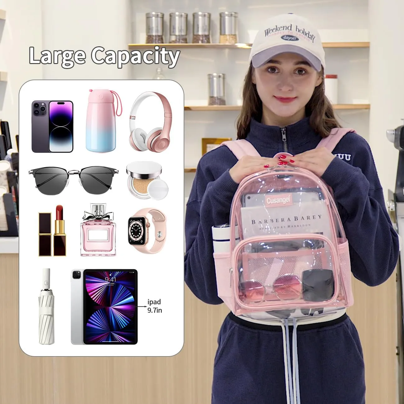 Cusangel Clear Backpack Stadium Approved 12×6×12,TPU Transparent Backpacks Plastic See Through Bag, Clear Bag for Concert Sport Event Work School Festival