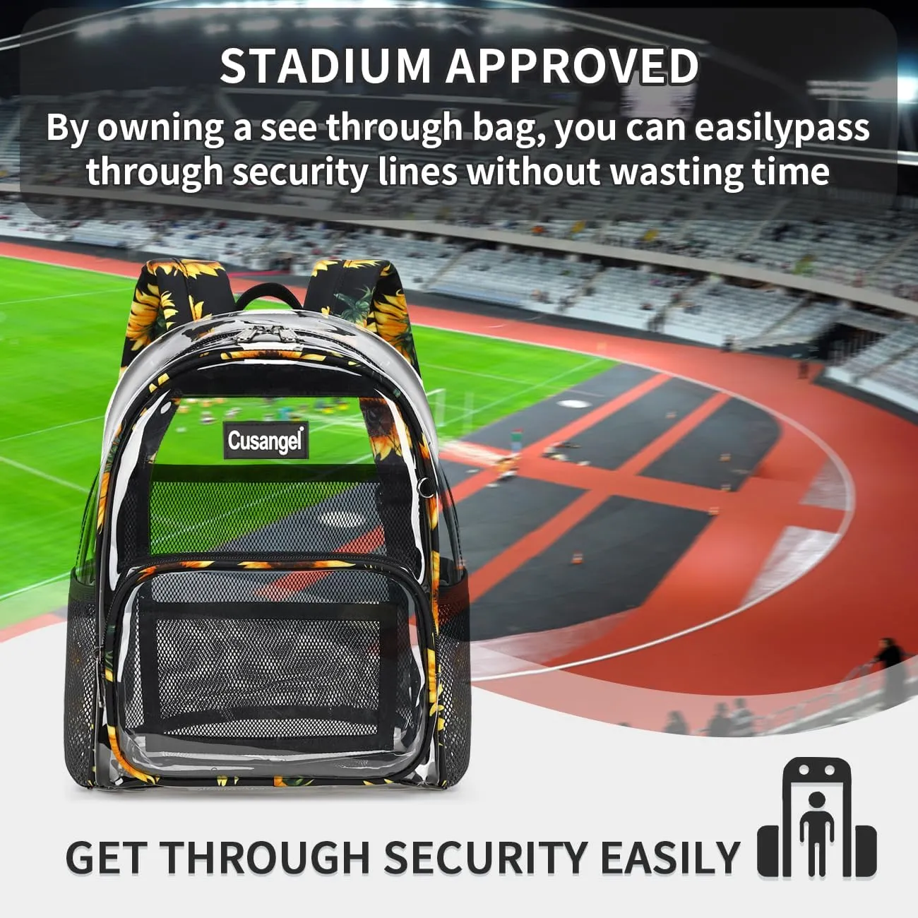 Cusangel Clear Backpack Stadium Approved 12×6×12,TPU Transparent Backpacks Plastic See Through Bag, Clear Bag for Concert Sport Event Work School Festival