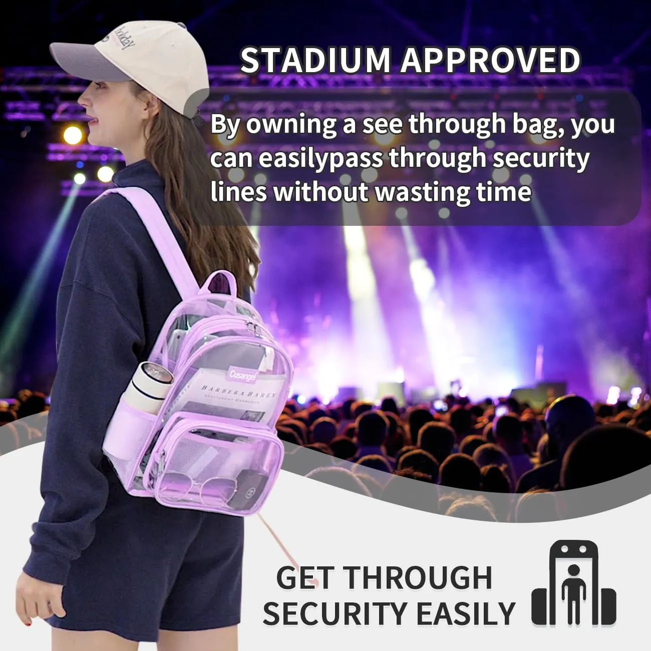 Cusangel Clear Backpack Stadium Approved 12×6×12,TPU Transparent Backpacks Plastic See Through Bag, Clear Bag for Concert Sport Event Work School Festival