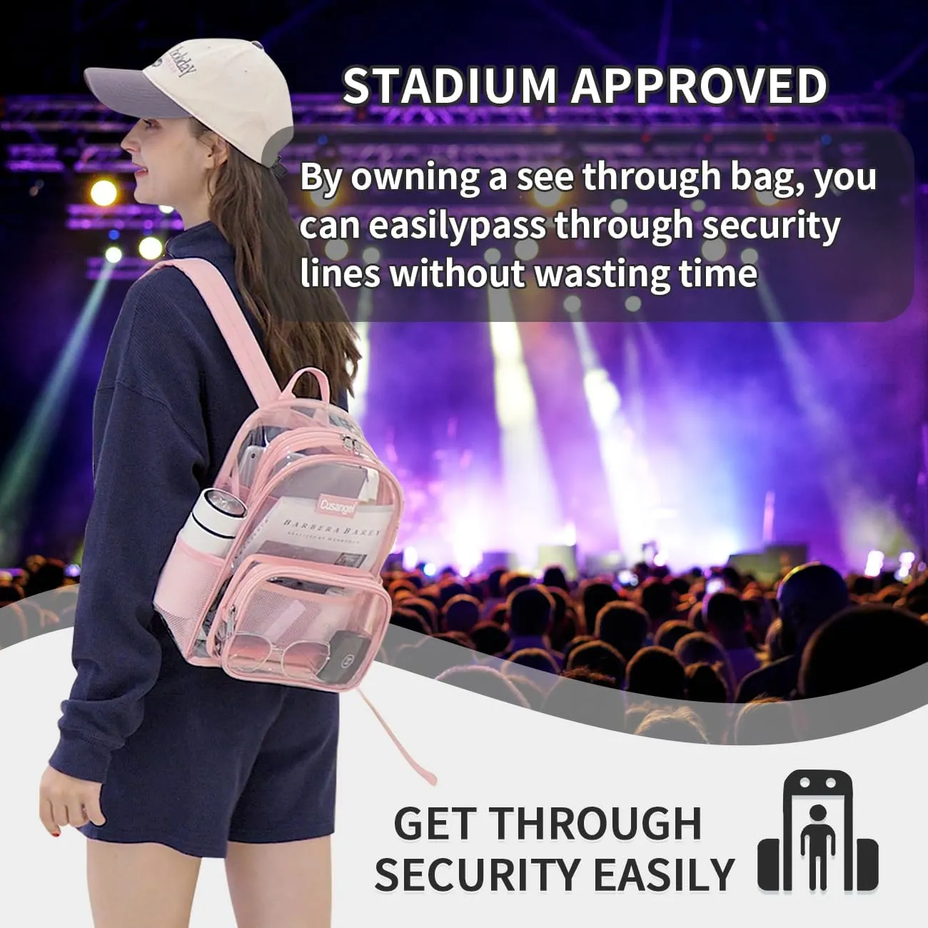 Cusangel Clear Backpack Stadium Approved 12×6×12,TPU Transparent Backpacks Plastic See Through Bag, Clear Bag for Concert Sport Event Work School Festival