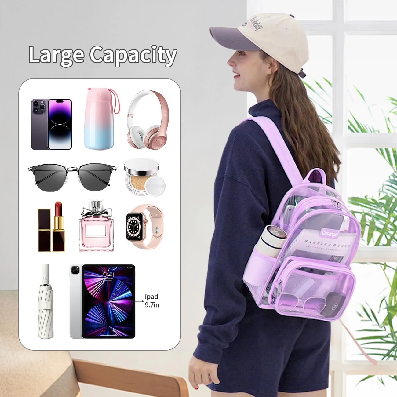 Cusangel Clear Backpack Stadium Approved 12×6×12,TPU Transparent Backpacks Plastic See Through Bag, Clear Bag for Concert Sport Event Work School Festival