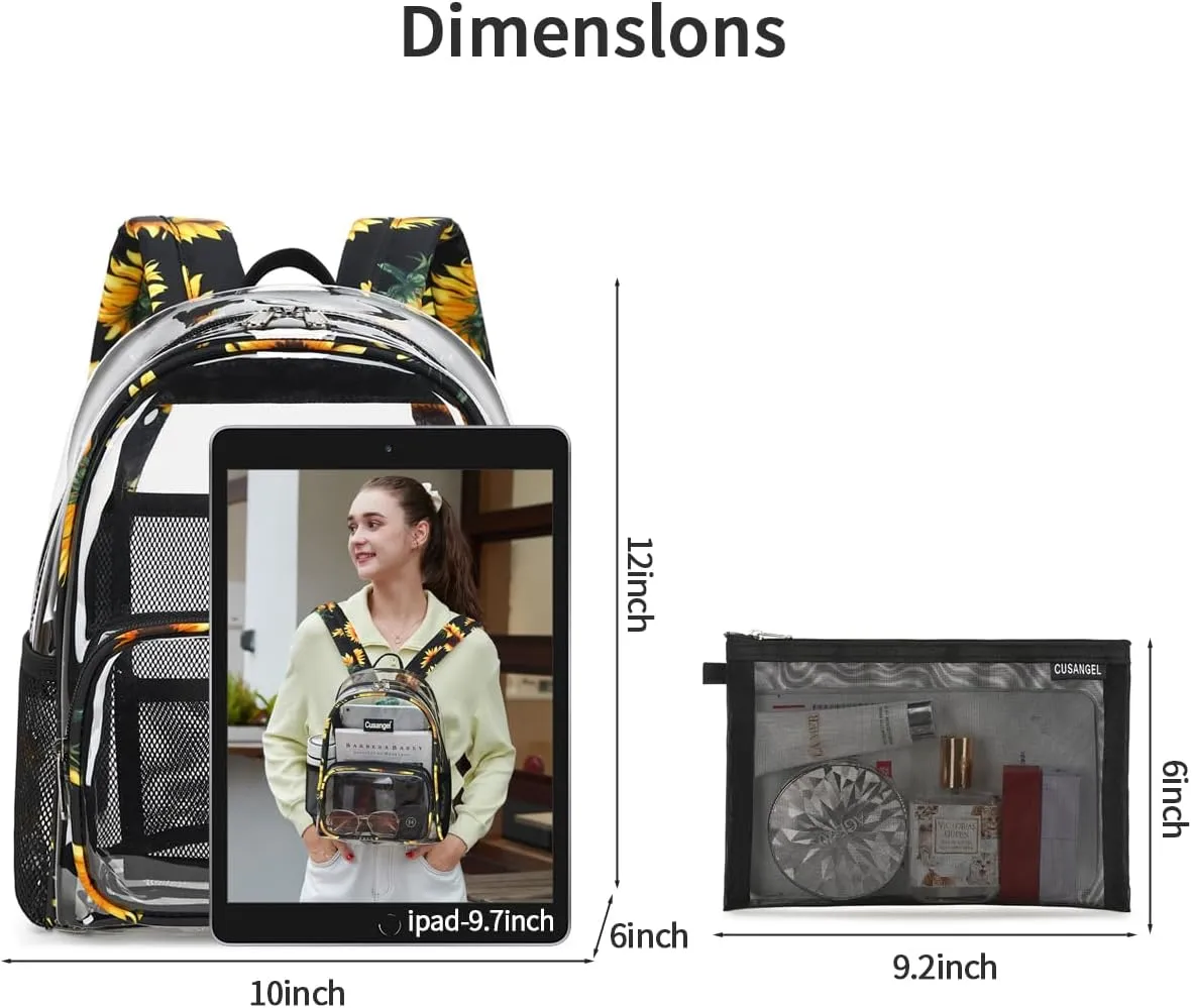 Cusangel Clear Backpack Stadium Approved 12×6×12,TPU Transparent Backpacks Plastic See Through Bag, Clear Bag for Concert Sport Event Work School Festival