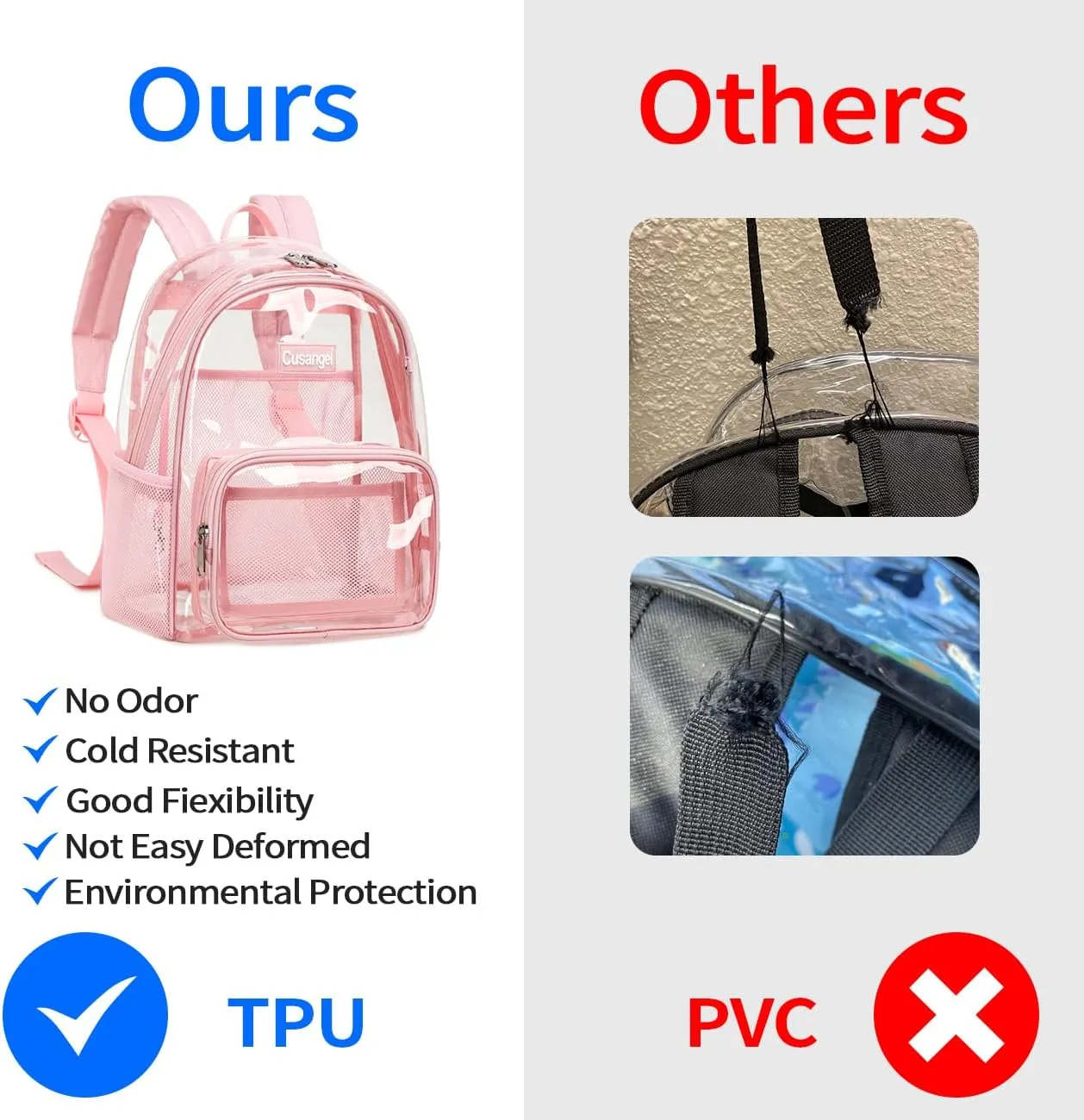 Cusangel Clear Backpack Stadium Approved 12×6×12,TPU Transparent Backpacks Plastic See Through Bag, Clear Bag for Concert Sport Event Work School Festival