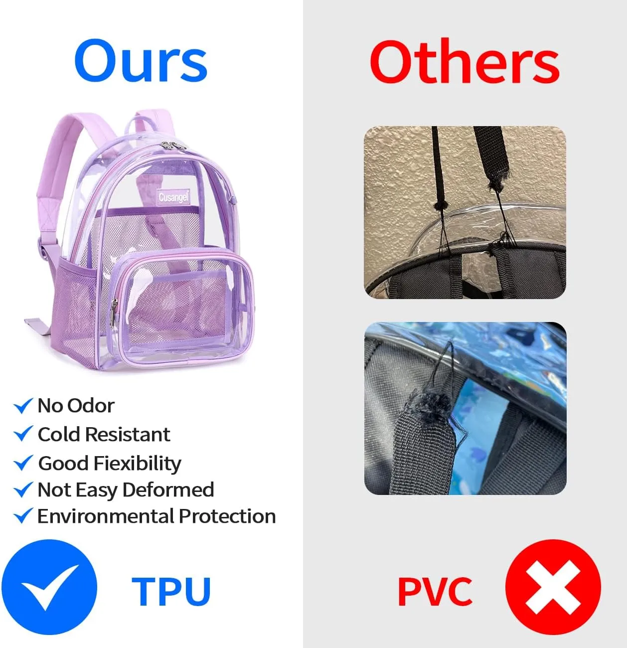 Cusangel Clear Backpack Stadium Approved 12×6×12,TPU Transparent Backpacks Plastic See Through Bag, Clear Bag for Concert Sport Event Work School Festival