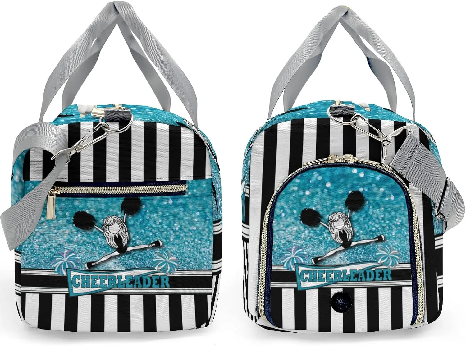Custom Cheerleader Girl Sparkly Teal Stripes Gym Duffel Bag – Travel Bag for Women Men,Sports Gym Bag,Weekender Bag,Overnight Bag,Travel Tote Bags for Sports Workout with Name