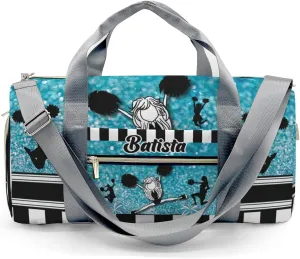 Custom Cheerleader Girl Sparkly Teal Stripes Gym Duffel Bag – Travel Bag for Women Men,Sports Gym Bag,Weekender Bag,Overnight Bag,Travel Tote Bags for Sports Workout with Name