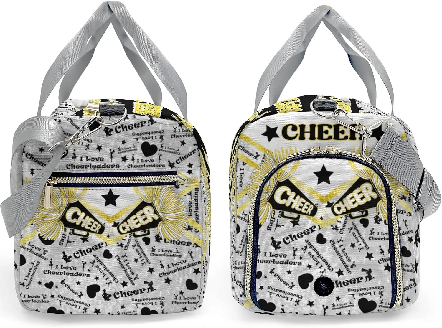 Custom Cheerleading Yellow Bling Print Duffel Bag with Name Child Kids Adjustable Shoulder Strap Travel Bag for Boys Girls Teens