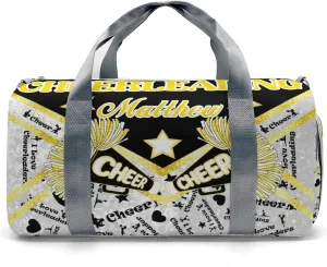 Custom Cheerleading Yellow Bling Print Duffel Bag with Name Child Kids Adjustable Shoulder Strap Travel Bag for Boys Girls Teens