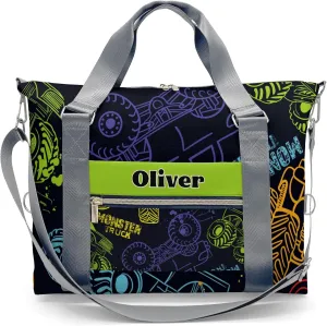 Custom Colorful Monster Truck Car Gym Duffel Bag – Travel Bag for Women and Men,Sports Gym Bag,Weekender Bag,Overnight Bag,Travel Tote Bags for Sports Workout with Name