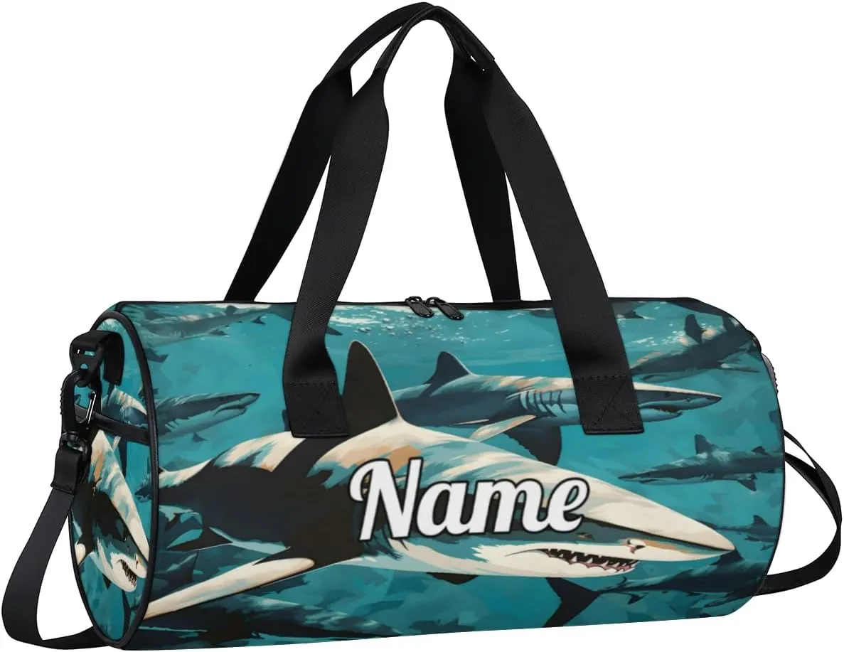Custom Dance Duffel Bag Sport Backpacks Gyms and Weekend Overnight Travel Duffle Bag Birthday Christmas Halloween Waterproof, Shark Sea