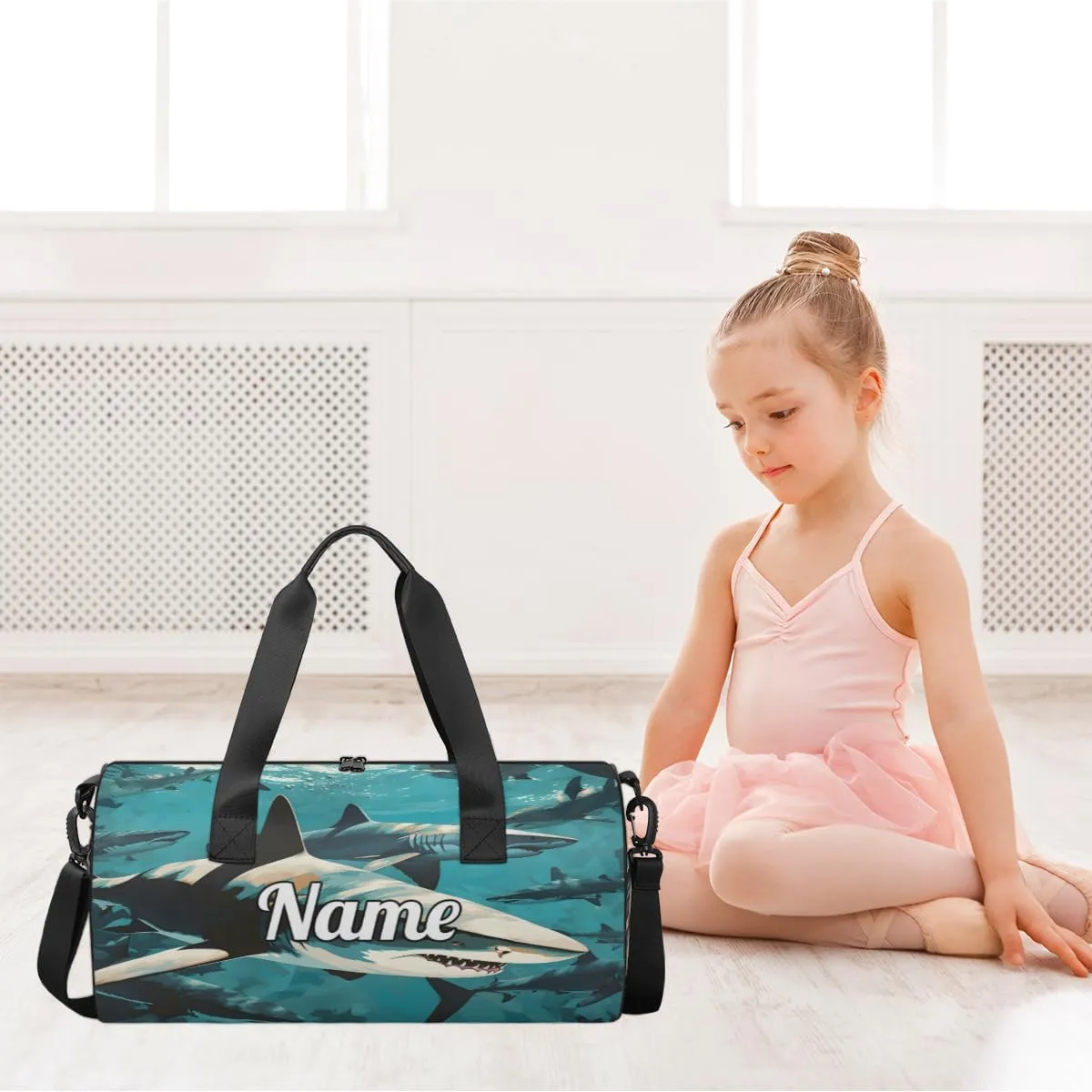 Custom Dance Duffel Bag Sport Backpacks Gyms and Weekend Overnight Travel Duffle Bag Birthday Christmas Halloween Waterproof, Shark Sea