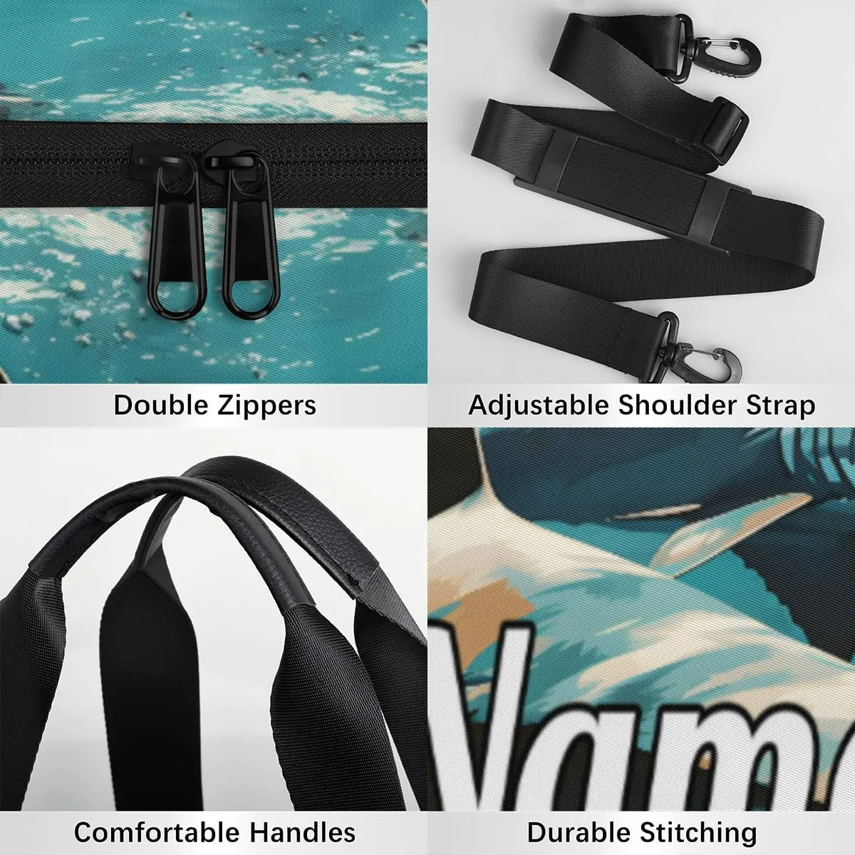 Custom Dance Duffel Bag Sport Backpacks Gyms and Weekend Overnight Travel Duffle Bag Birthday Christmas Halloween Waterproof, Shark Sea
