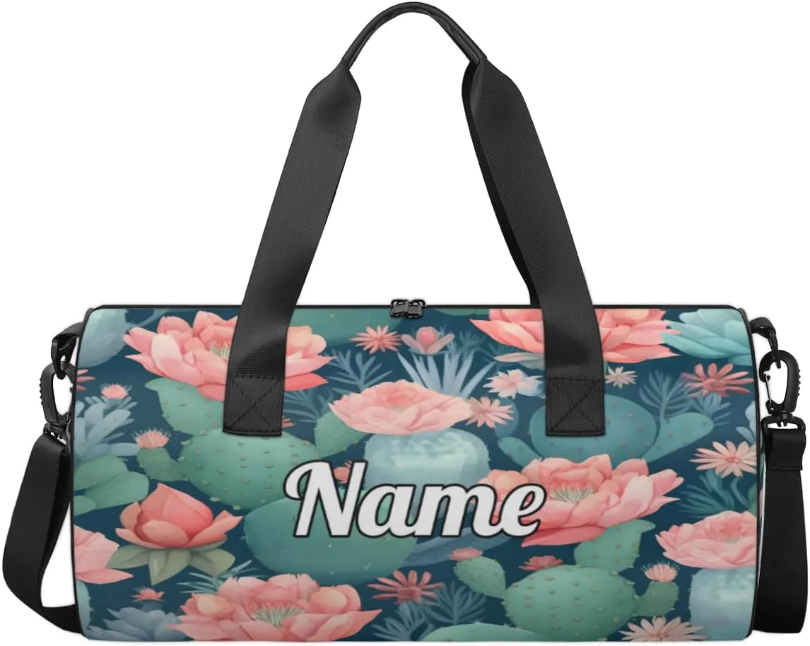 Custom Dance Duffel Bag Sport Backpacks Gyms and Weekend Overnight Travel Duffle Bag Birthday Christmas Halloween Waterproof, Summer Cactus Floral Print