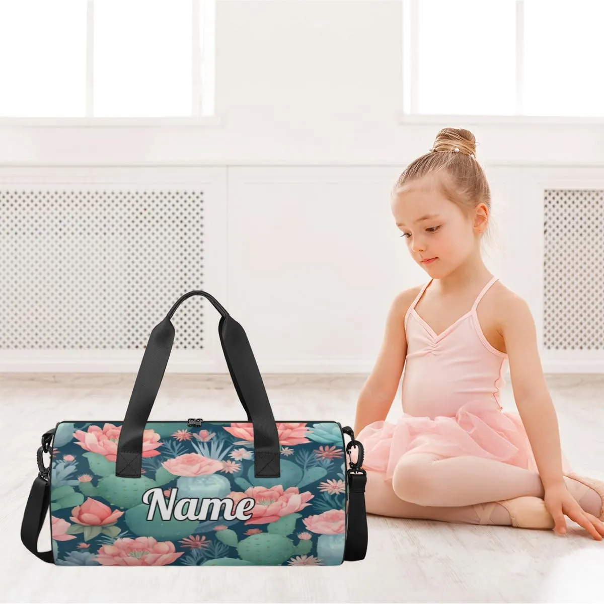 Custom Dance Duffel Bag Sport Backpacks Gyms and Weekend Overnight Travel Duffle Bag Birthday Christmas Halloween Waterproof, Summer Cactus Floral Print