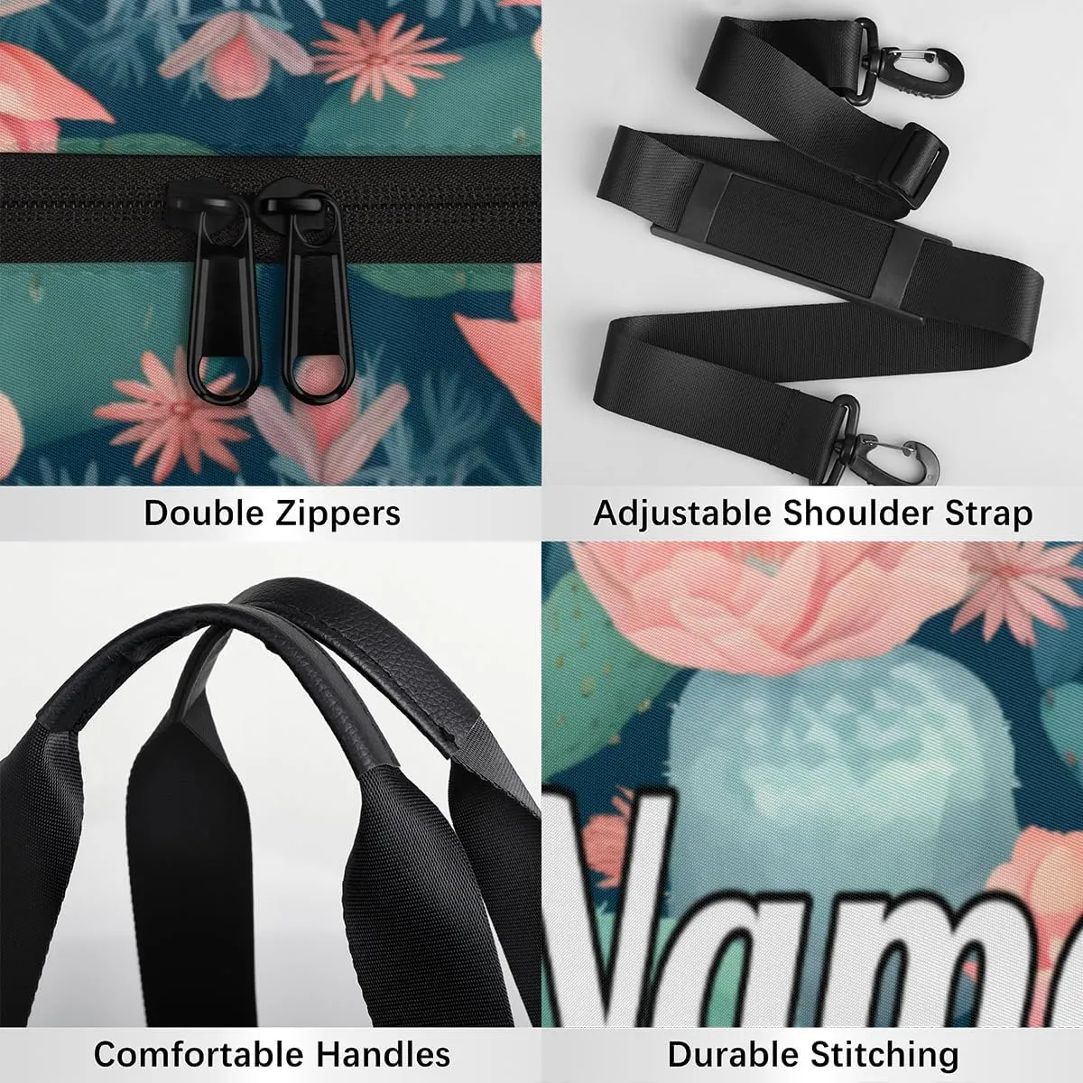 Custom Dance Duffel Bag Sport Backpacks Gyms and Weekend Overnight Travel Duffle Bag Birthday Christmas Halloween Waterproof, Summer Cactus Floral Print