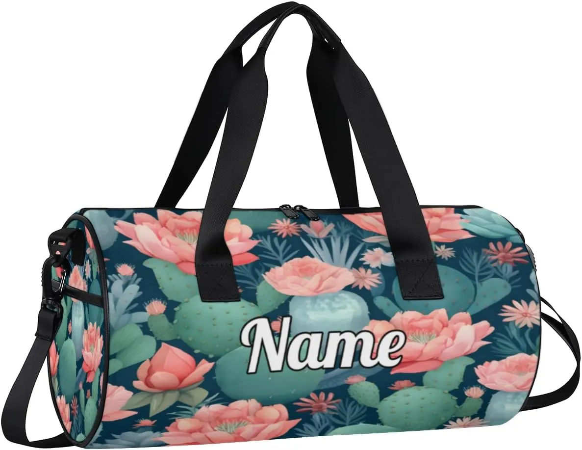 Custom Dance Duffel Bag Sport Backpacks Gyms and Weekend Overnight Travel Duffle Bag Birthday Christmas Halloween Waterproof, Summer Cactus Floral Print