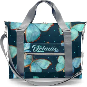 Custom Duffel Bag Butterfly Polka Dot Sports Gym Bags Travel Weekender Overnight Bag for Girls Boys,Personalized Gymnastics Sleepover Bag Carry-on Bags Lightweight Work Out Bags