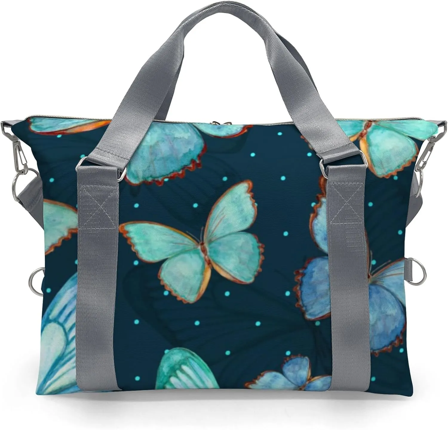 Custom Duffel Bag Butterfly Polka Dot Sports Gym Bags Travel Weekender Overnight Bag for Girls Boys,Personalized Gymnastics Sleepover Bag Carry-on Bags Lightweight Work Out Bags