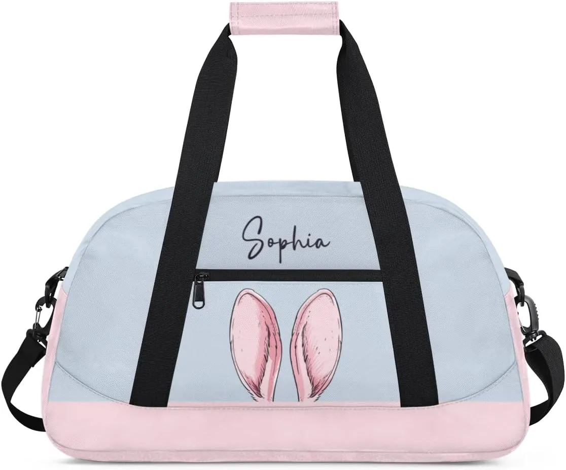 Custom Duffel Bag for Kids Small Sports Gym Bag Travel Bag for Girls Luggage Bag Dance Bag for Girls Blue Rabbit Ears Travel Tote Bag
