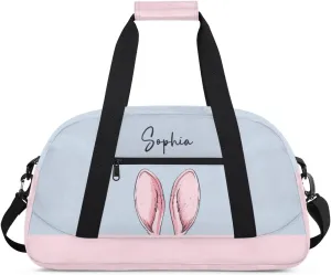 Custom Duffel Bag for Kids Small Sports Gym Bag Travel Bag for Girls Luggage Bag Dance Bag for Girls Blue Rabbit Ears Travel Tote Bag