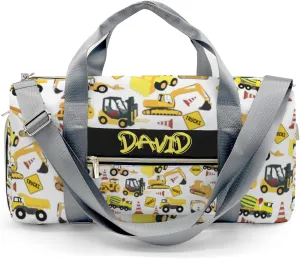 Custom Duffel Bag Little Construction Trucks Diggers Crane Sports Gym Bags Travel Weekender Overnight Bag for Girls Boys,Gymnastics Sleepover Bag Carry-on Bags Lightweight Work Out Bags