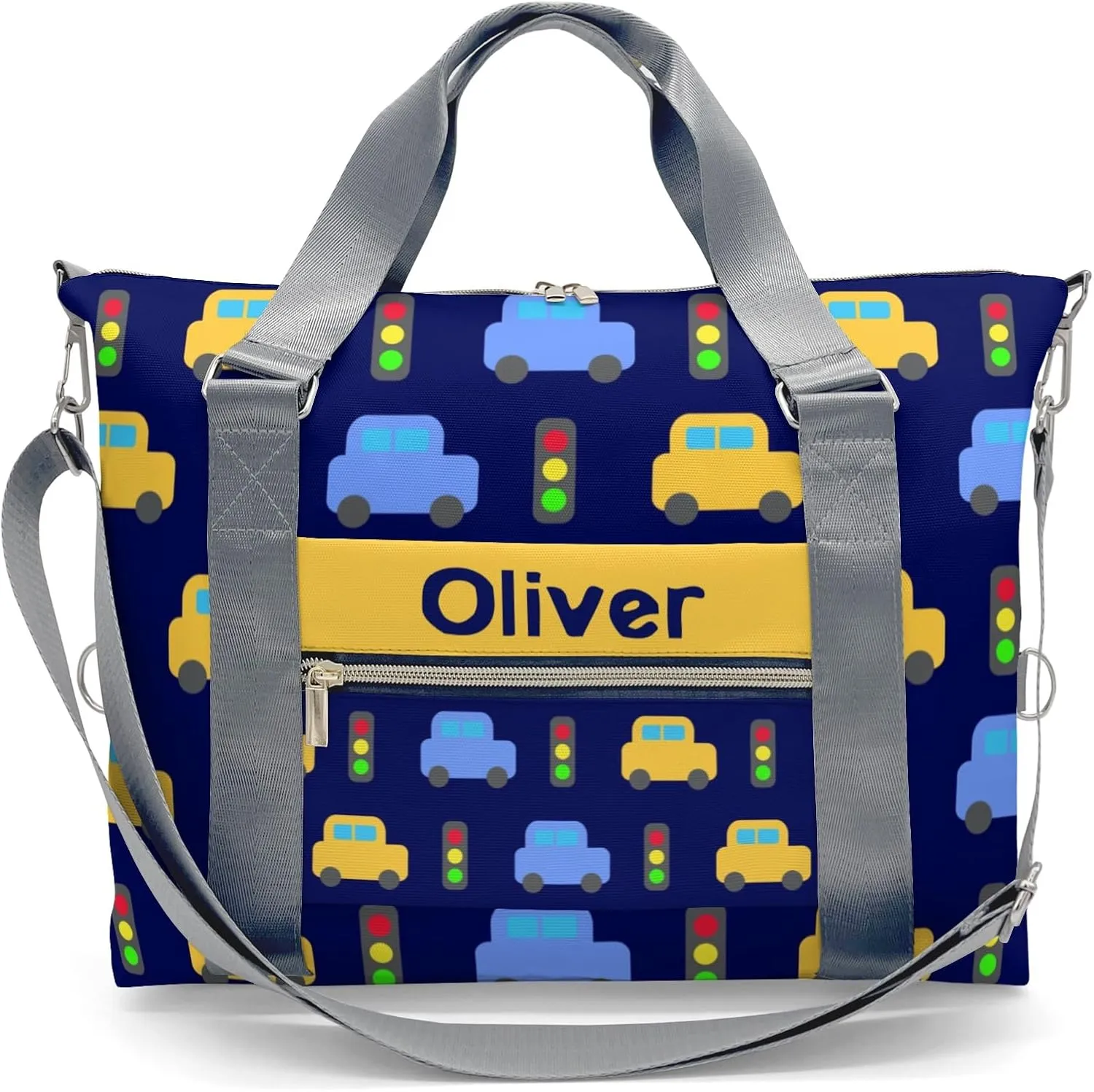 Custom Duffel Bag Street Lamp Car Dark Blue Sports Gym Bags Travel Weekender Overnight Bag for Girls Boys,Personalized Gymnastics Sleepover Bag Carry-on Bags Lightweight Work Out Bags