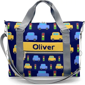 Custom Duffel Bag Street Lamp Car Dark Blue Sports Gym Bags Travel Weekender Overnight Bag for Girls Boys,Personalized Gymnastics Sleepover Bag Carry-on Bags Lightweight Work Out Bags