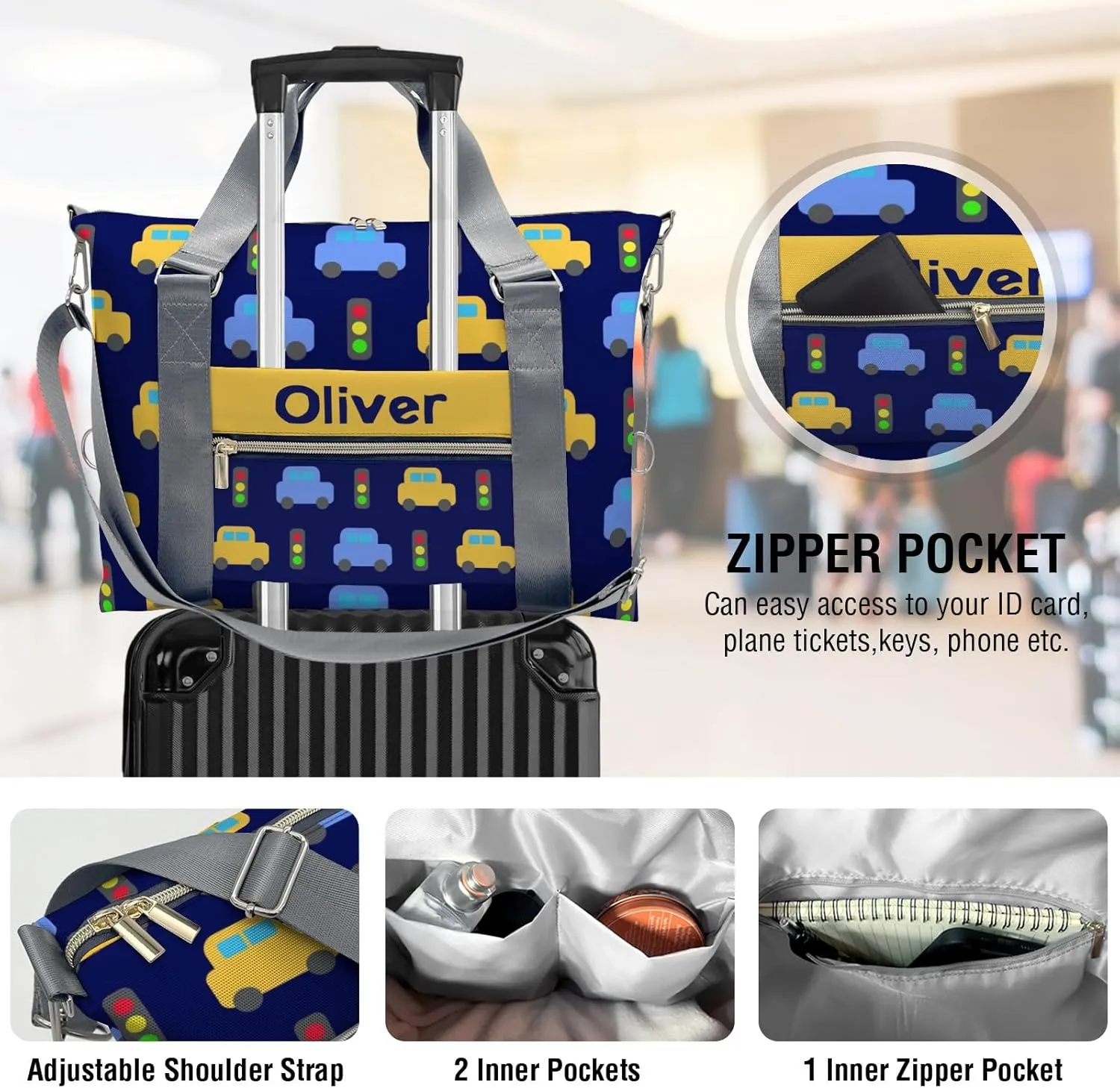 Custom Duffel Bag Street Lamp Car Dark Blue Sports Gym Bags Travel Weekender Overnight Bag for Girls Boys,Personalized Gymnastics Sleepover Bag Carry-on Bags Lightweight Work Out Bags