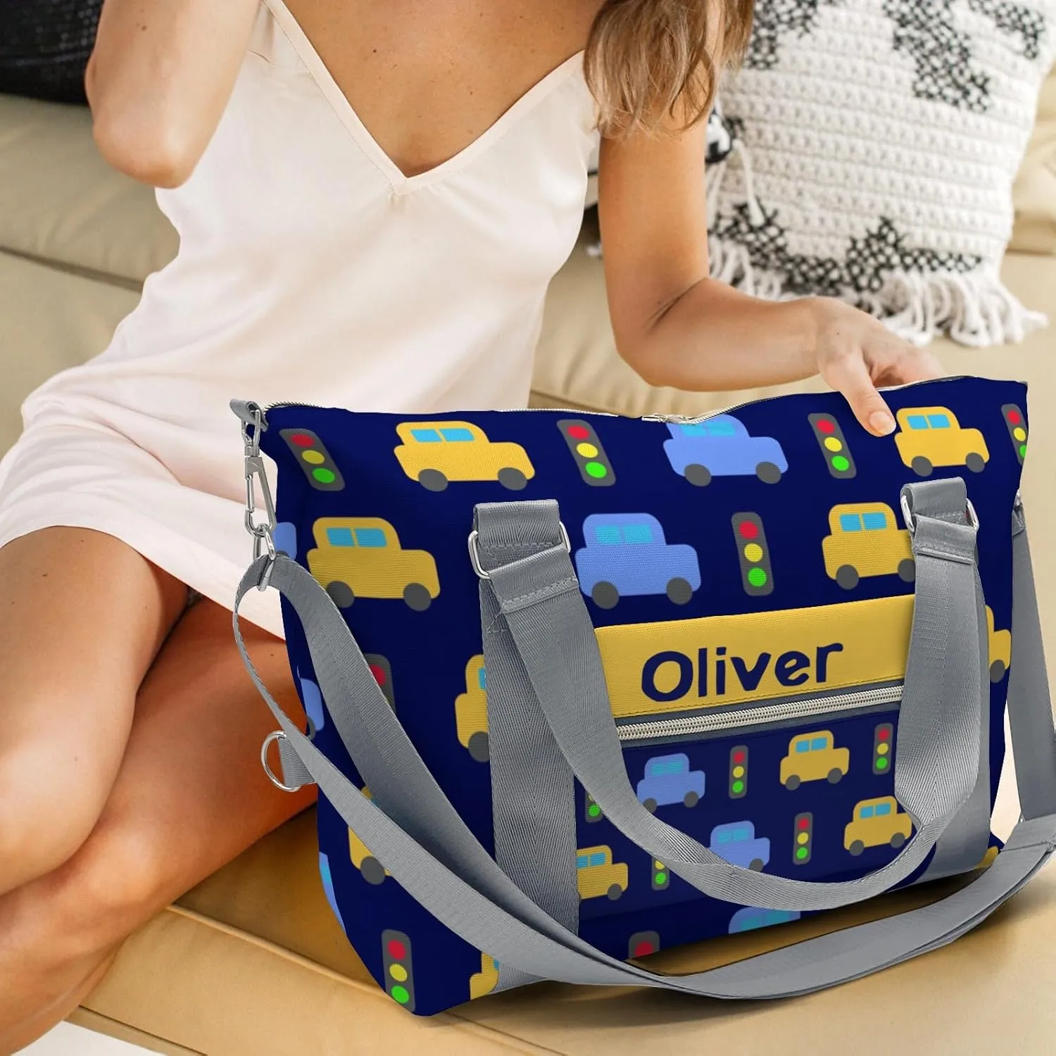 Custom Duffel Bag Street Lamp Car Dark Blue Sports Gym Bags Travel Weekender Overnight Bag for Girls Boys,Personalized Gymnastics Sleepover Bag Carry-on Bags Lightweight Work Out Bags