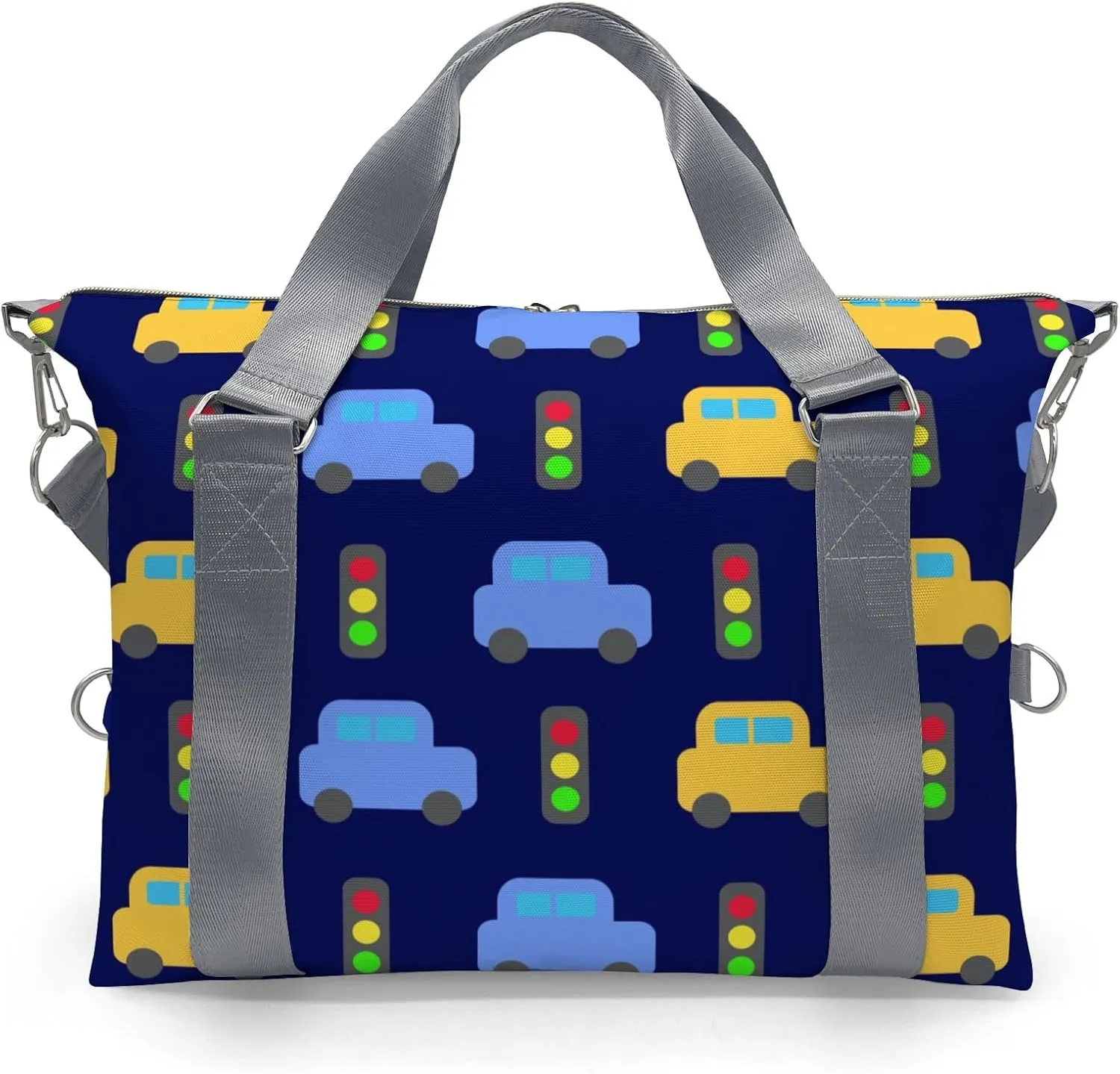 Custom Duffel Bag Street Lamp Car Dark Blue Sports Gym Bags Travel Weekender Overnight Bag for Girls Boys,Personalized Gymnastics Sleepover Bag Carry-on Bags Lightweight Work Out Bags