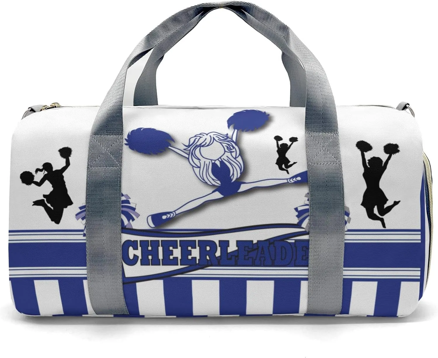 Custom Duffel Overnight Travel Bag for Sports Workout Girls Boys,Cheerleader Girl Blue Stripes Personalized MultiFunction Duffle Bag Customized Gifts