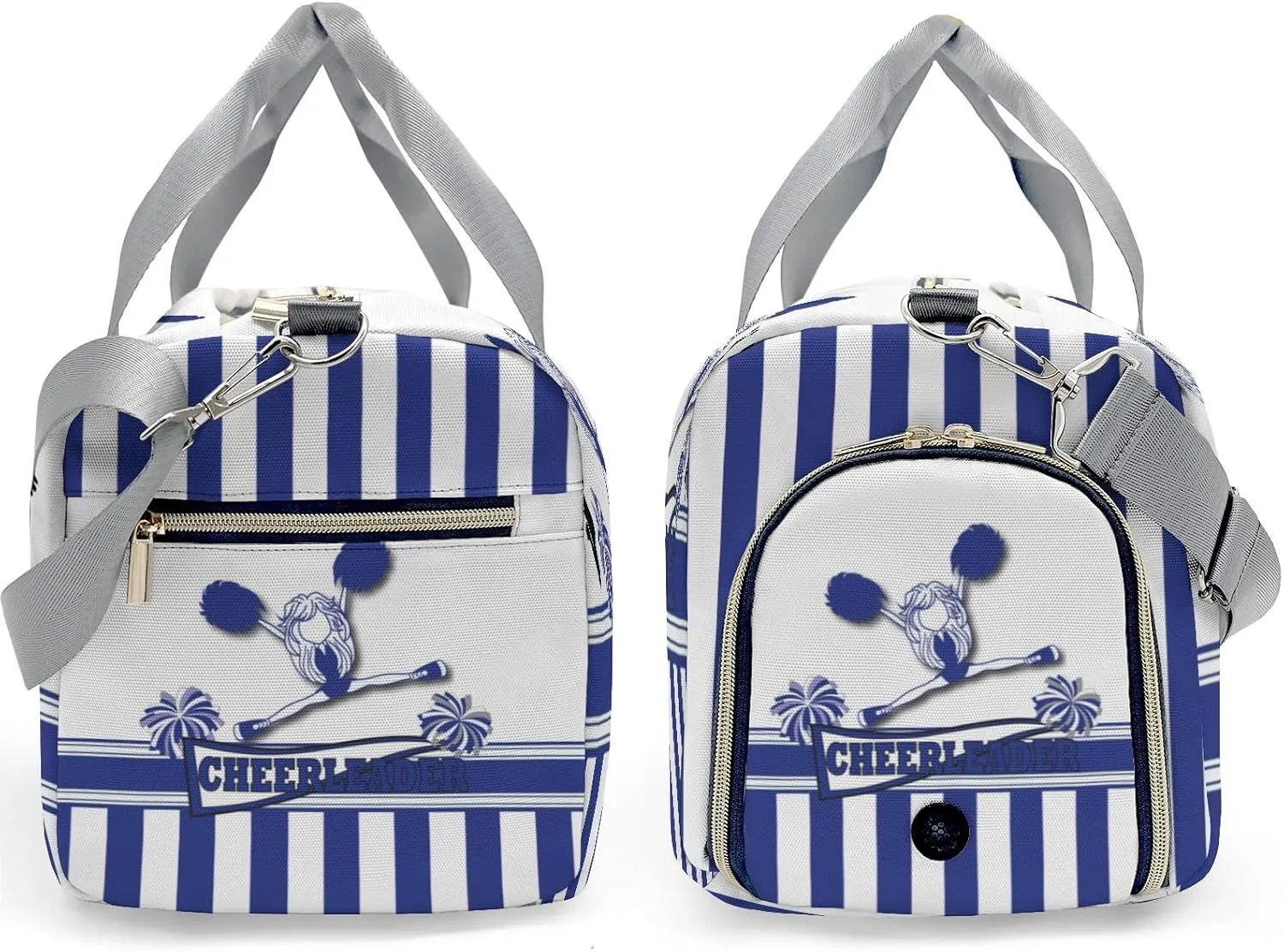 Custom Duffel Overnight Travel Bag for Sports Workout Girls Boys,Cheerleader Girl Blue Stripes Personalized MultiFunction Duffle Bag Customized Gifts