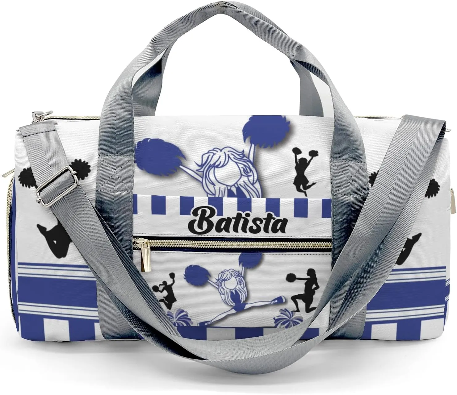 Custom Duffel Overnight Travel Bag for Sports Workout Girls Boys,Cheerleader Girl Blue Stripes Personalized MultiFunction Duffle Bag Customized Gifts