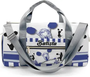 Custom Duffel Overnight Travel Bag for Sports Workout Girls Boys,Cheerleader Girl Blue Stripes Personalized MultiFunction Duffle Bag Customized Gifts