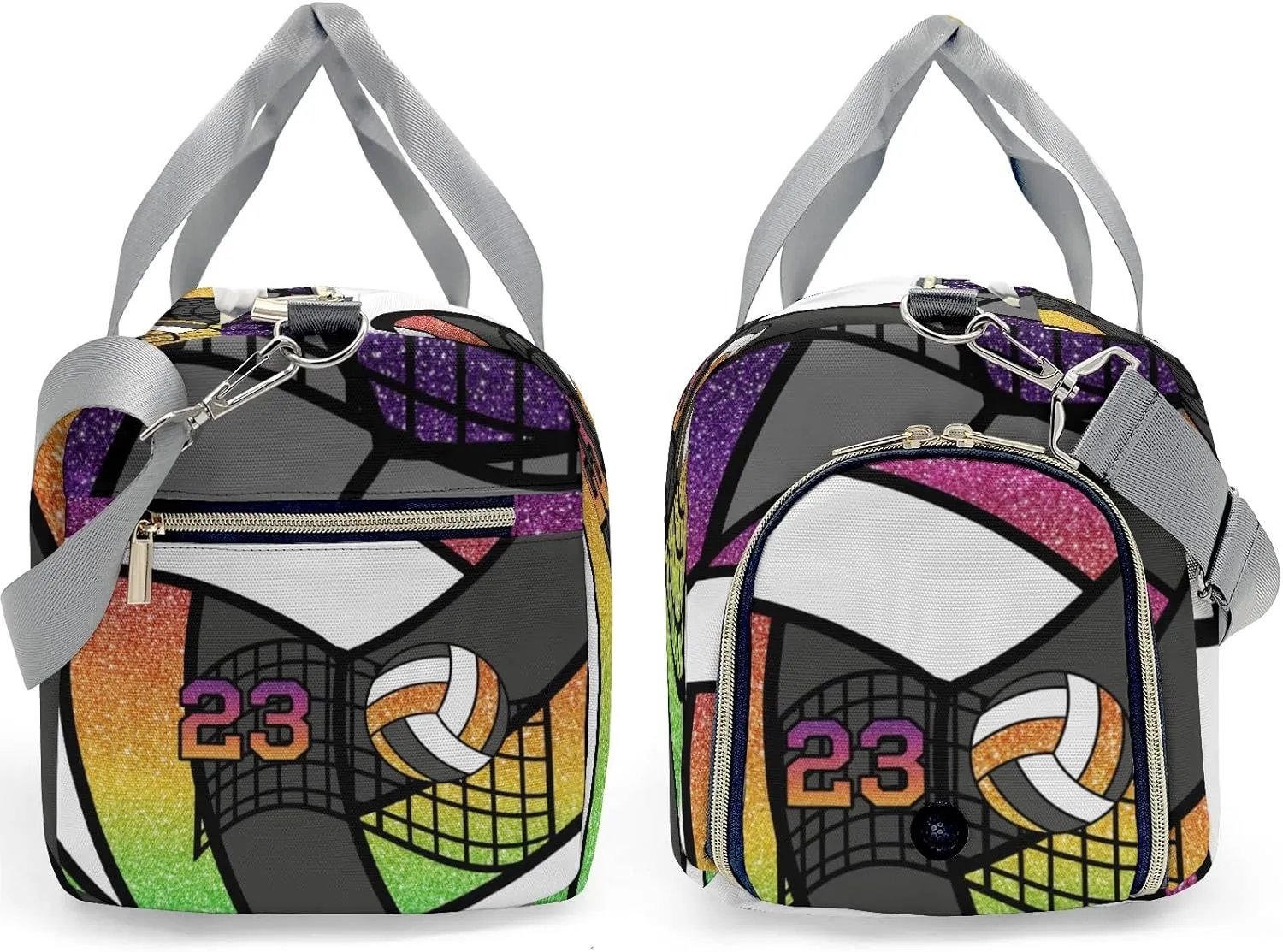Custom Duffel Overnight Travel Bag for Sports Workout Girls Boys,Sport Volleyball Glitter Rainbow Number Personalized MultiFunction Duffle Bag Customized Gifts