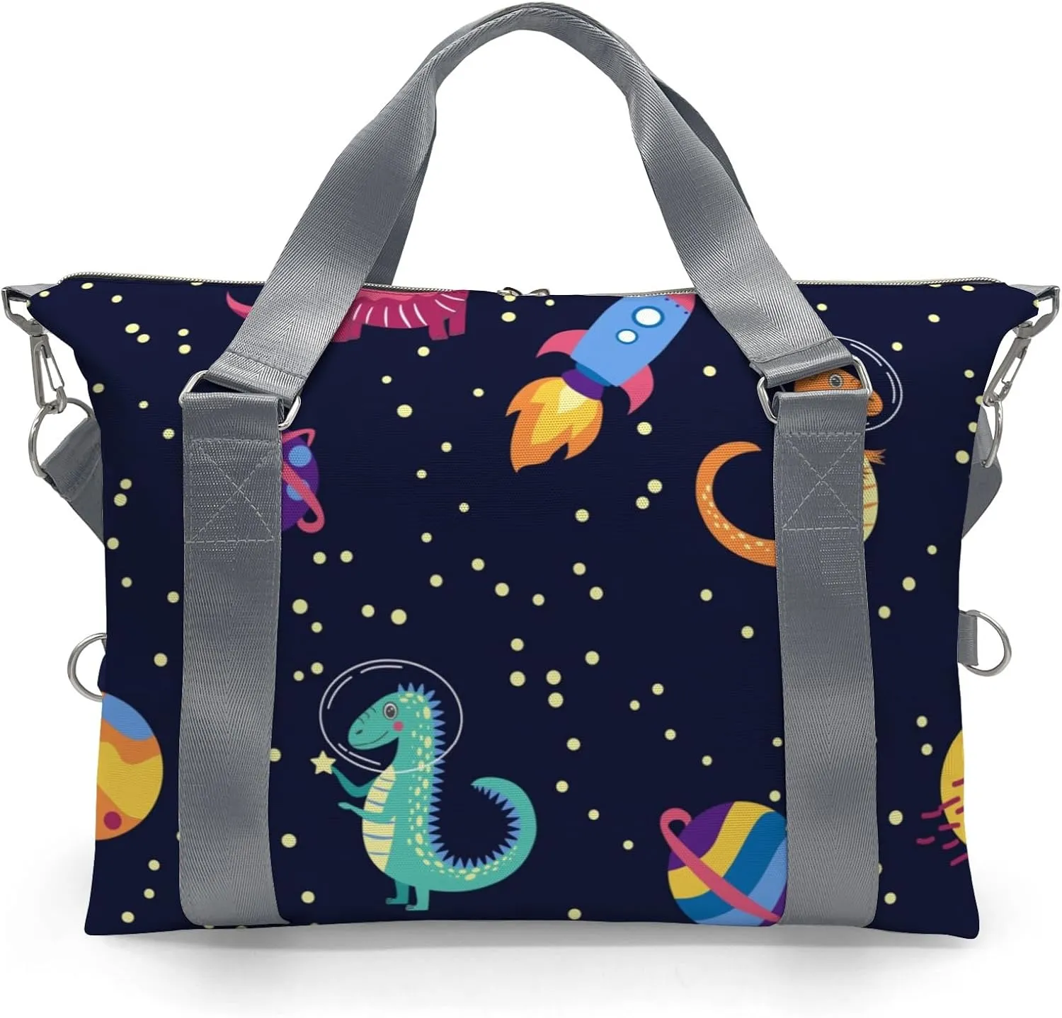 Custom Gift Dinosaur Print Space Cartoon Gym Duffel Bag – Travel Bag for Women and Men,Sports Gym Bag,Weekender Bag,Overnight Bag,Travel Tote Bags for Sports Workout with Name