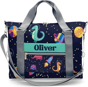 Custom Gift Dinosaur Print Space Cartoon Gym Duffel Bag – Travel Bag for Women and Men,Sports Gym Bag,Weekender Bag,Overnight Bag,Travel Tote Bags for Sports Workout with Name